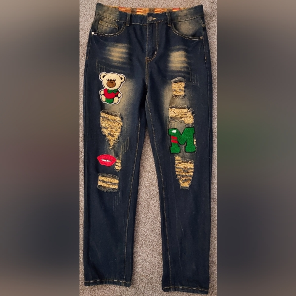 Classic B FZ/T81006-2017 Model, Men Size 34 Distressed Patches High Rise